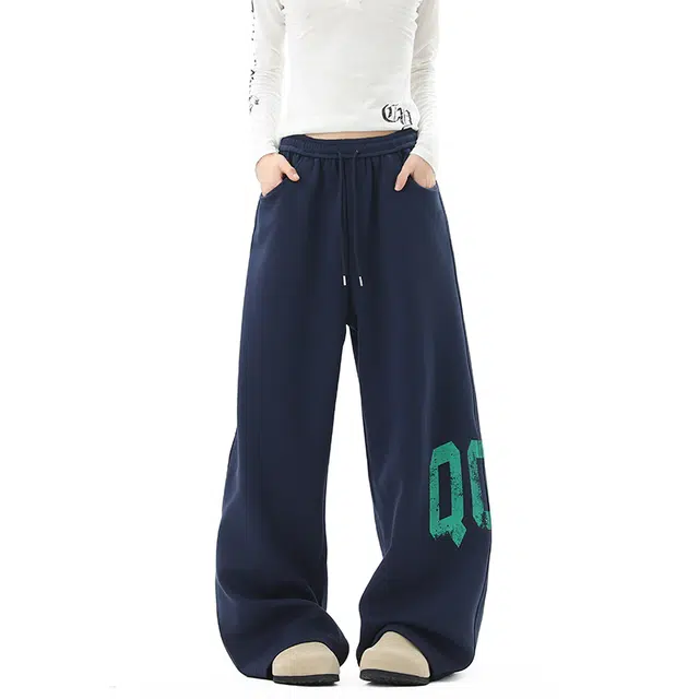 艾梵斯贝 美式复古潮流高级感字母印花无性别主义潮酷简约设计日常百搭街舞学院嘻哈街头宽松直筒拖地休闲裤 男女同款