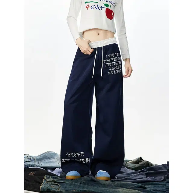 艾梵斯贝 美式复古潮流高级感字母印花撞色拼接小众设计感无性别主义潮酷街头街舞高街风日常通勤百搭宽松阔腿休闲裤 男女同款