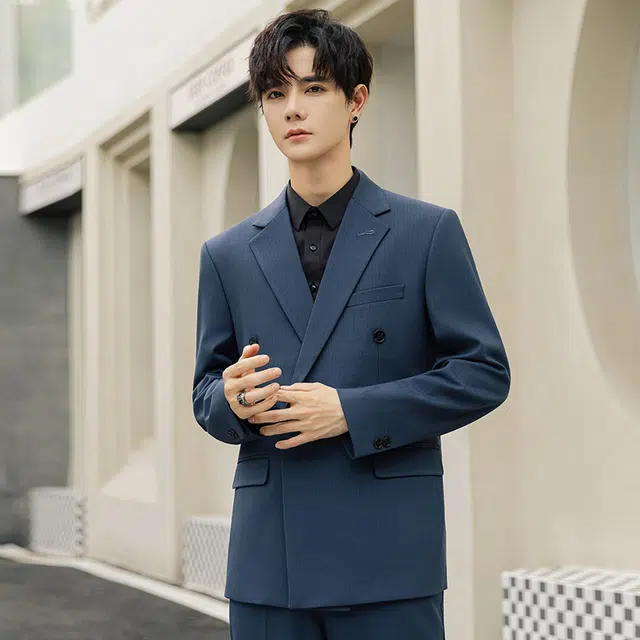 艾梵斯贝 高品质轻奢简约大气平驳领胸针点缀干练职业正装通勤风气质款商务休闲时尚高级感西服西装套装 男女同款