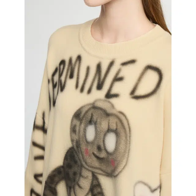 艾梵斯贝 美式复古潮流卡通毛毛虫喷绘毛衣高级感无性别日常通勤百搭质感法师慵懒风潮牌宽松休闲圆领卫衣 男女同款