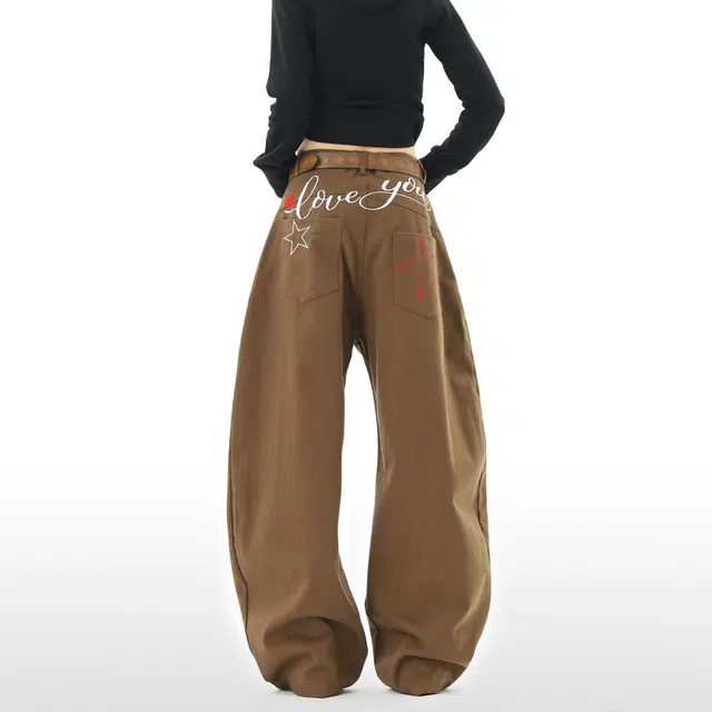 艾梵斯贝 美式复古潮流水洗星星字母刺绣小众设计款无性别日常通勤百搭个性街舞时尚街头高街风宽松休闲弯刀工装牛仔裤 男女同款