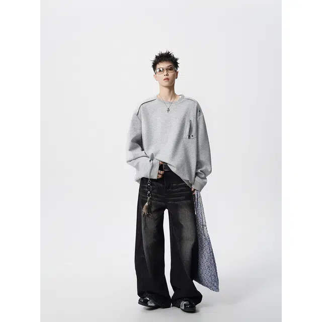 艾梵斯贝 美式复古潮流重磅小众设计款高级感潮酷日常通勤百搭高街风简约时尚宽松休闲潮牌圆领卫衣 男款