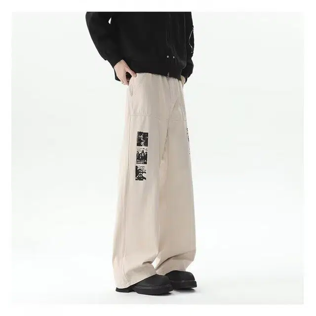 艾梵斯贝 美式复古潮流漫画印花韩版无性别日常通勤百搭潮酷时尚街头高街风个性宽松休闲直筒牛仔裤 男女同款