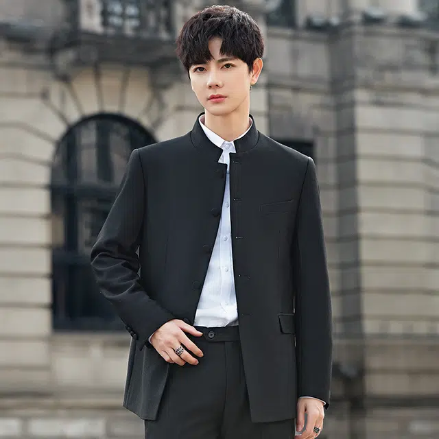 艾梵斯贝 高品质新中式简约设计款中山装正装轻奢高端高级感日常通勤百搭休闲商务行政干部修身西装 男款