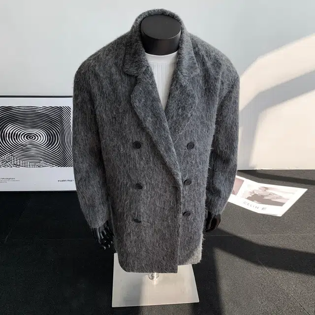 艾梵斯贝 高品质轻奢精致韩系御寒粗纺羊绒毛呢时尚简约纯色休闲商务绅士日常通勒百搭高级英伦风双排扣西装领情侣款大衣 男女同款