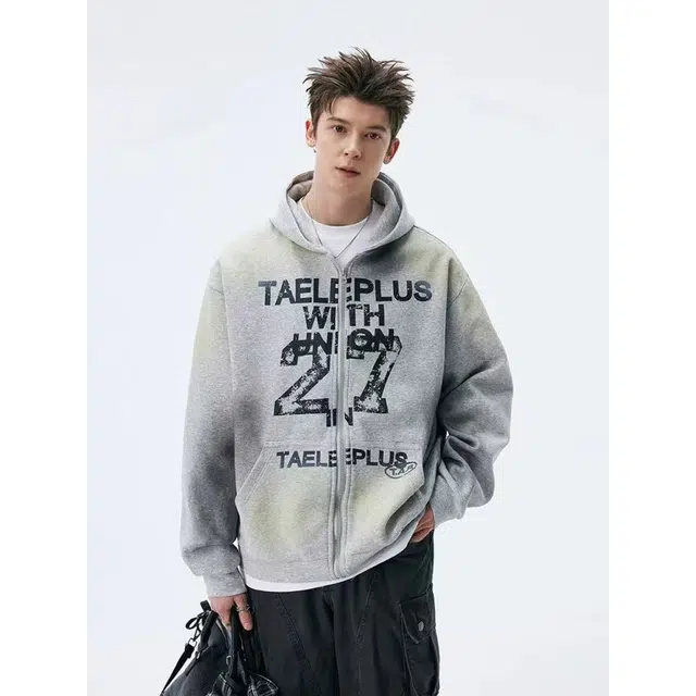 艾梵斯贝 美式复古运动风潮流高级感脏洗做旧球衣无性别日常通勤百搭个性街头简约时尚休闲高街连帽开衫卫衣 男女同款