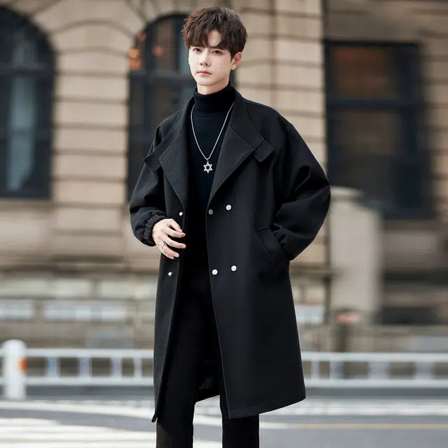 艾梵斯贝 高品质轻奢简约设计款高级感精致韩风日常通勤百搭宽松休闲时尚商务气质双排扣翻领毛呢大衣 男女同款