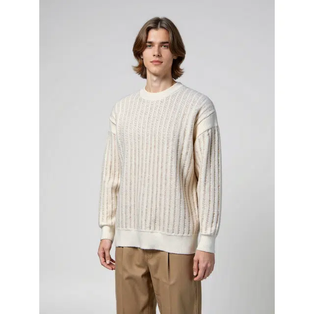 艾梵斯贝 高端轻奢复古潮流竖条纹简约风日常通勤百搭宽松休闲时尚商务高级感法式慵懒风学院内搭圆领毛衣 男款