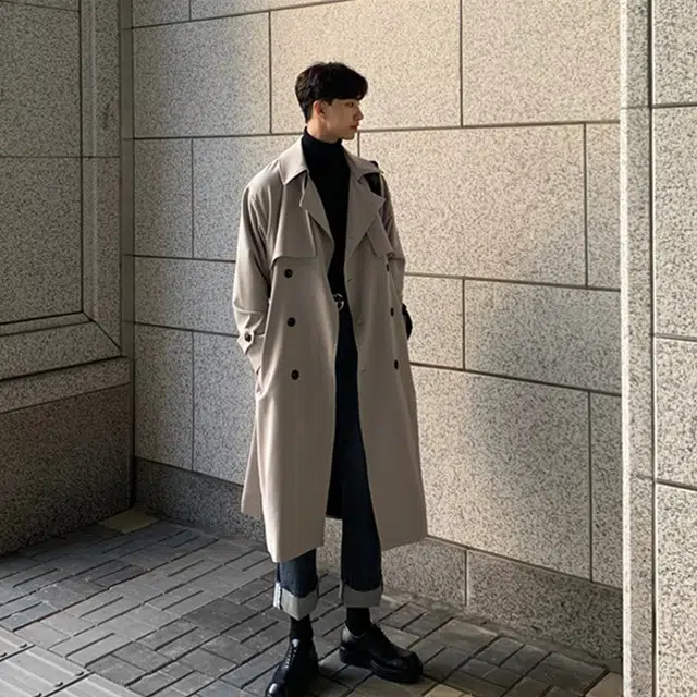 艾梵斯贝 秋冬韩版高级感风衣长款潮流宽松过膝日系双排扣简约时尚百搭日常休闲商务外套加厚夹棉大衣 男女同款