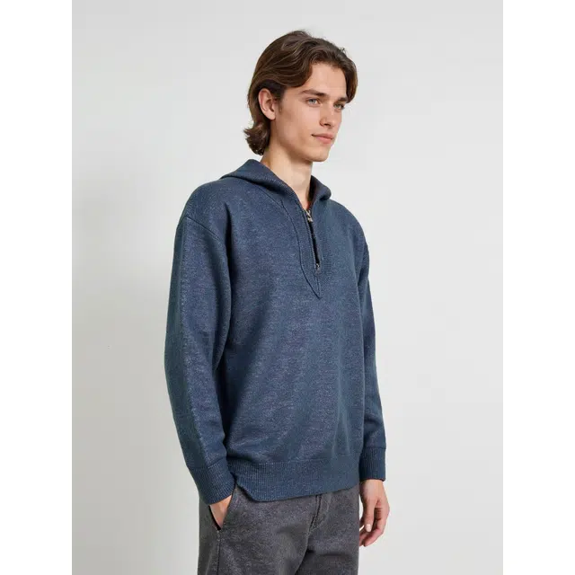 艾梵斯贝 美式复古潮流拉链领简约设计感高端轻奢小众纯色日常通勤百搭宽松休闲商务成熟质感连帽高级感毛衣 男款