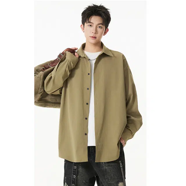 艾梵斯贝 美式复古潮流基础款纯色糖果色多巴胺简约日常通勤百搭休闲商务无性别气质长袖衬衫 男女同款