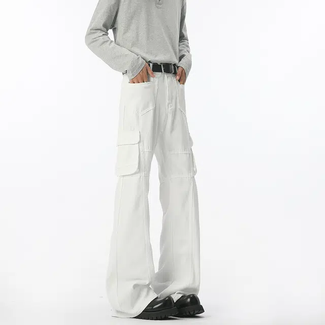 艾梵斯贝 美式复古潮流拼接解构小众设计款无性别日常通勤百搭宽松休闲时尚高级感潮酷炸街修身微喇拖地牛仔裤 男女同款