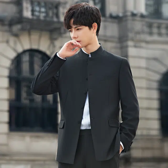 艾梵斯贝 高品质新中式简约设计款中山装正装轻奢高端高级感日常通勤百搭休闲商务行政干部修身西装 男款