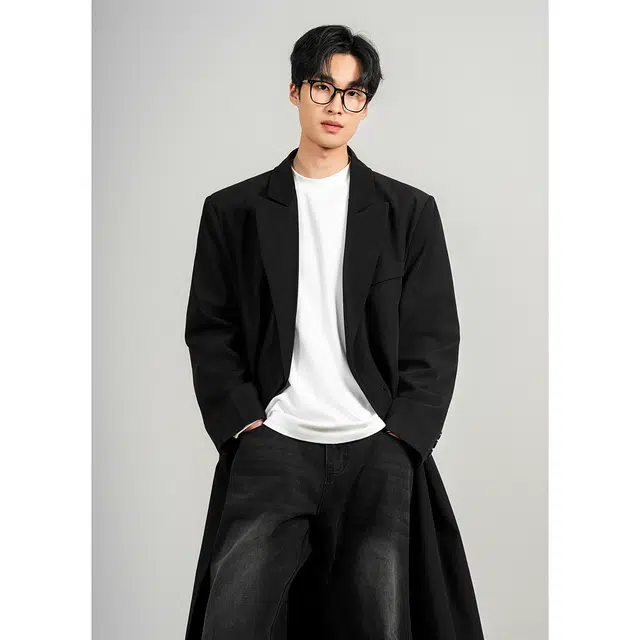 艾梵斯贝 美式复古潮流简约设计款双排扣中长款垫肩成熟爹系质感高级感宽松休闲商务日常通勤百搭系带风衣 男款