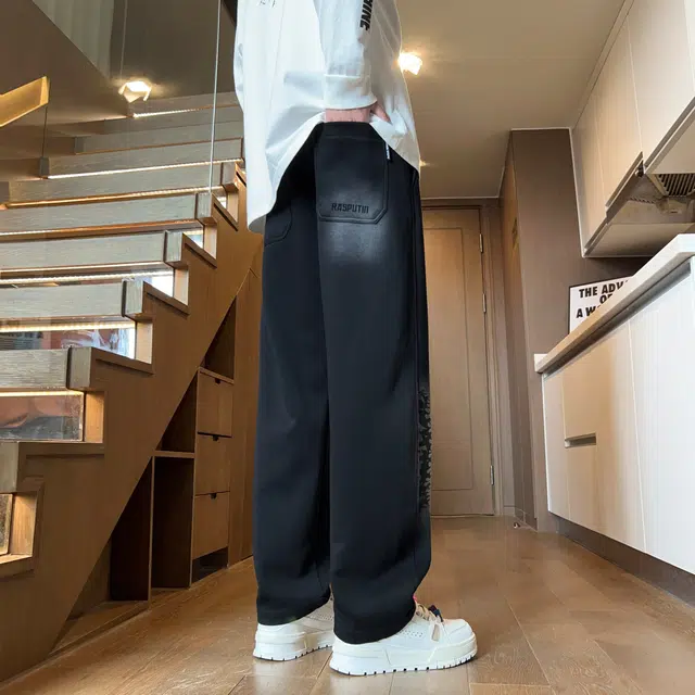 微牛 美式潮流垂感直筒设计感长裤时尚百搭拖地裤子男平脚阔腿裤休闲裤 男款