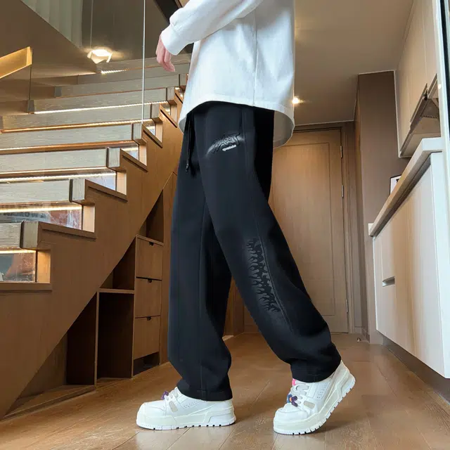 微牛 美式潮流垂感直筒设计感长裤时尚百搭拖地裤子男平脚阔腿裤休闲裤 男款