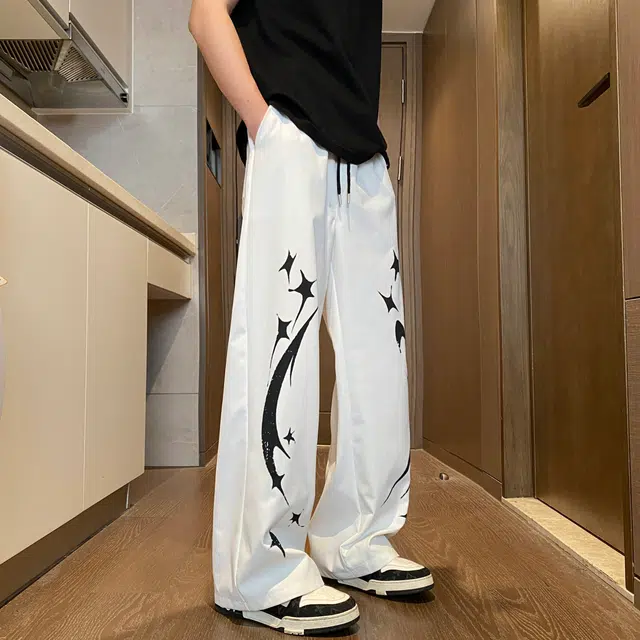 微牛 美式涂鸦设计感潮流百搭舒适宽松裤子韩版时尚潮牌休闲裤 男款