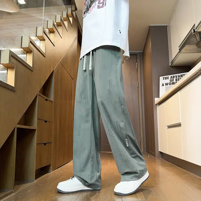 微牛 简约百搭潮牌裤高级男士夏季薄款宽松直筒阔腿工装长裤休闲裤 男款