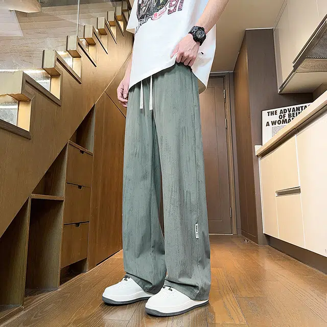 微牛 简约百搭潮牌裤高级男士夏季薄款宽松直筒阔腿工装长裤休闲裤 男款
