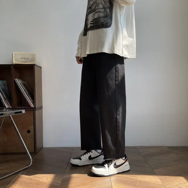 微牛 学院风校园潮流宽松直筒休闲裤毛边九分裤潮牌高街裤子男士男生牛仔裤 男款