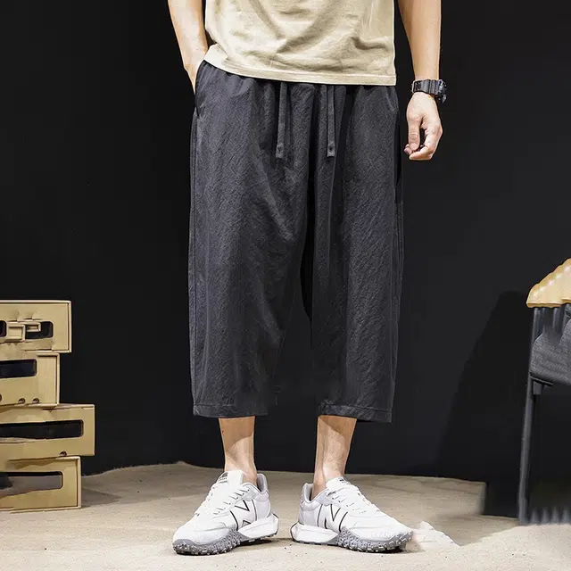 微牛 高端复古阔腿七分裤夏季薄款潮牌宽松百搭直筒休闲短裤 男款