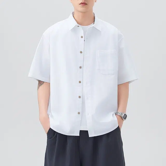 微牛 凉感棉麻透气短袖日系复古夏季设计感中国风翻领衬衣男衬衫 男款