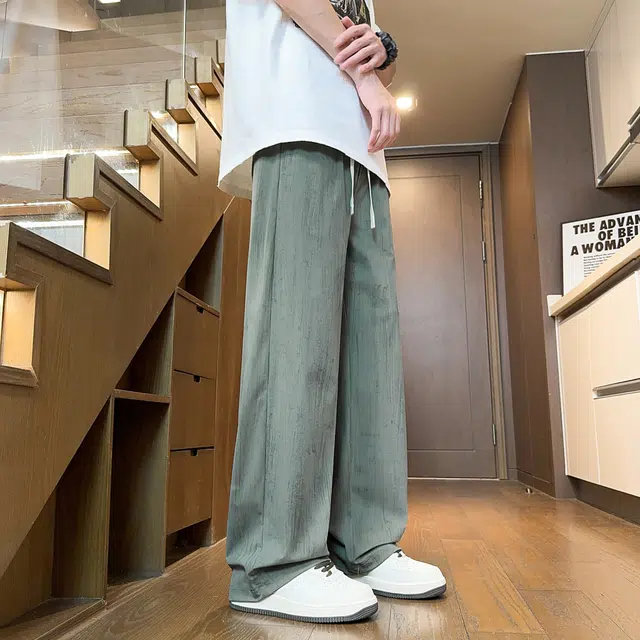 微牛 简约百搭潮牌裤高级男士夏季薄款宽松直筒阔腿工装长裤休闲裤 男款
