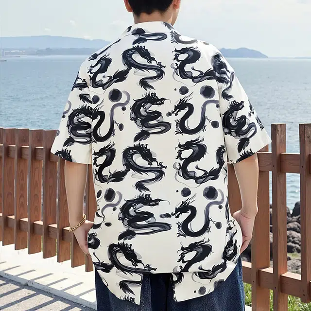 微牛 潮牌韩版宽松衬衣海岛短袖花男女沙滩海边度假情侣上衣衬衫 男款