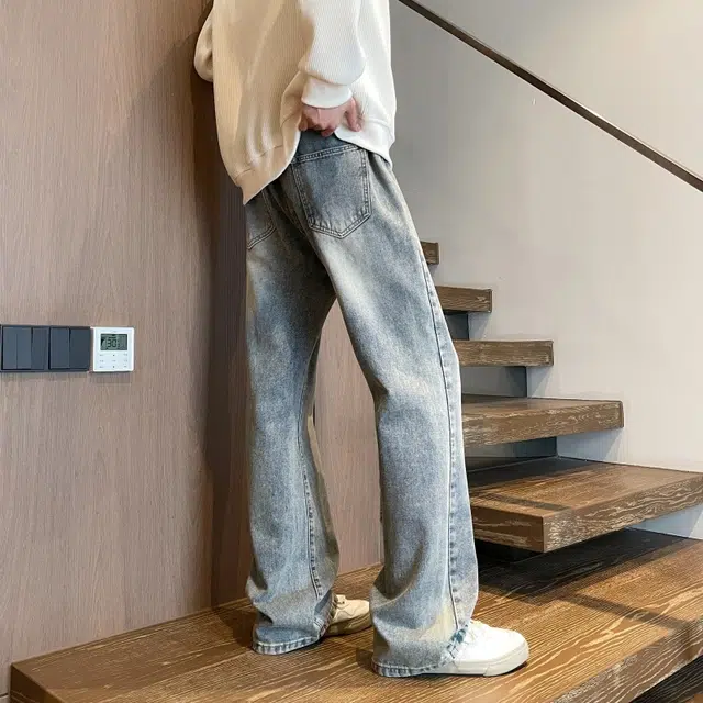 沐诚阳译 美式高街复古风纯色百搭做旧休闲长裤牛仔裤 男女同款