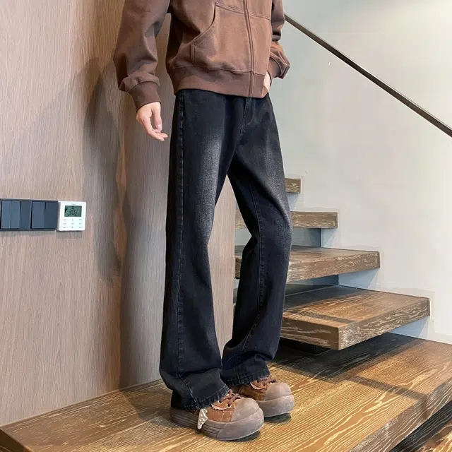 沐诚阳译 美式高街复古风纯色百搭做旧休闲长裤牛仔裤 男女同款