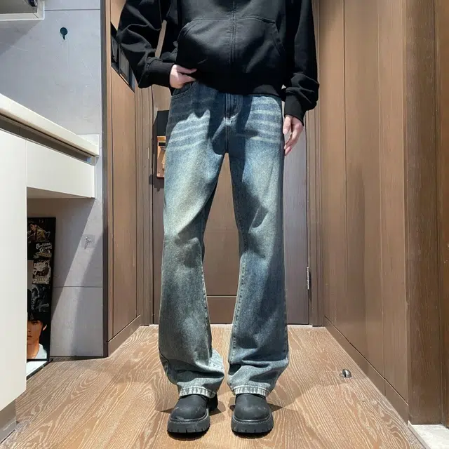 沐诚阳译 美式高街复古风纯色百搭做旧休闲长裤牛仔裤 男女同款