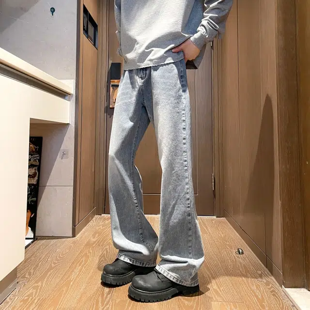 沐诚阳译 美式高街复古风纯色百搭做旧休闲长裤牛仔裤 男女同款