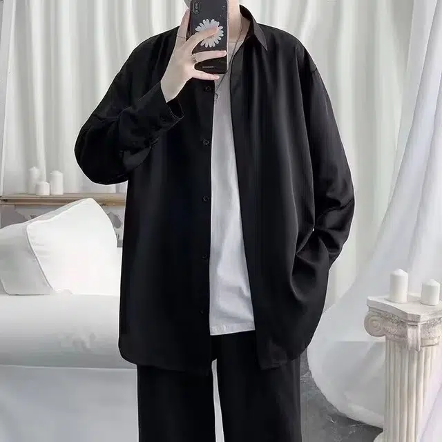 一碗士多 夏季韩系日系潮流纯色百搭宽松高级感衬衣衬衫 男女同款