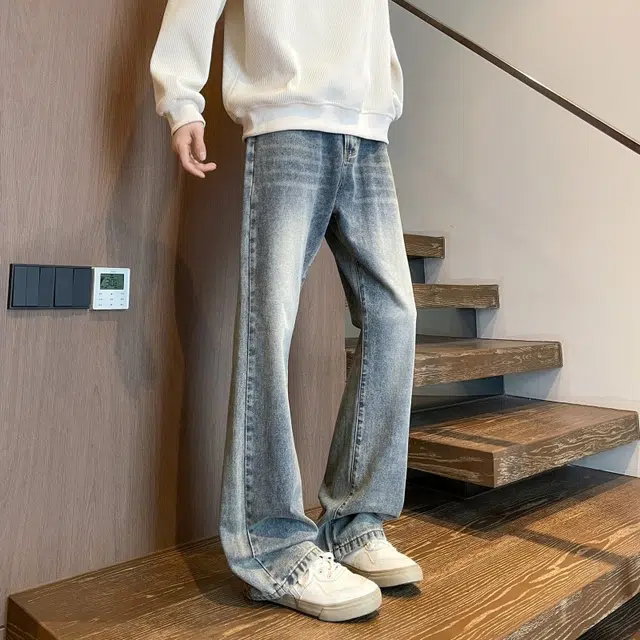 沐诚阳译 美式高街复古风纯色百搭做旧休闲长裤牛仔裤 男女同款