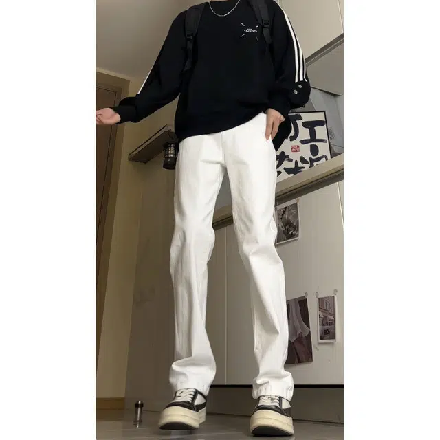 沐诚阳译 美式高街复古风纯色百搭做旧休闲长裤牛仔裤 男女同款