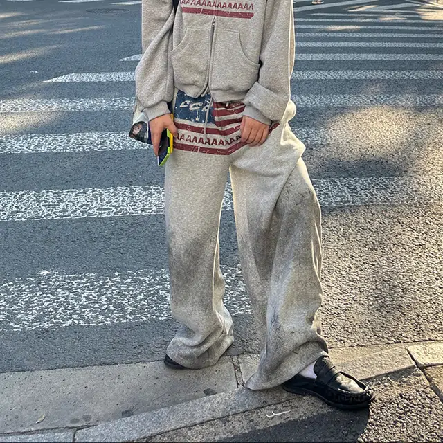 JZWSTUDIO Vintage Letter Flag Wide Leg Sweatpants