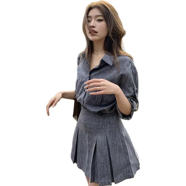 黛尔佳人 通勤时尚简约短袖潮流修身短裙裙装套装 女款