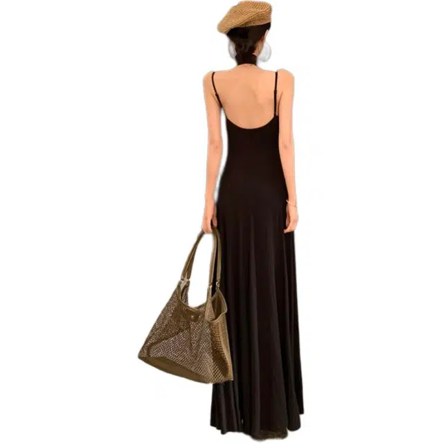 黛尔佳人 复古辣妹露背收腰修身显瘦长裙无袖连衣裙 女款