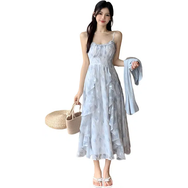 黛尔佳人 法式时尚潮流上衣简约百搭裙子吊带连衣裙 女款