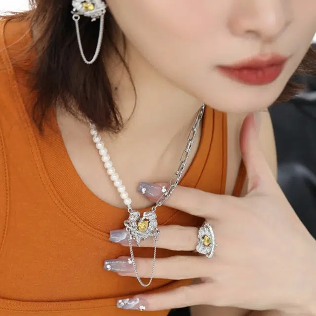 阿葱饰品 熔岩闪耀爱心 精致优雅轻奢高级感时尚气质个性独特嘻哈甜酷 合金 项链 女款