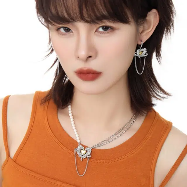 阿葱饰品 熔岩闪耀爱心 精致优雅轻奢高级感时尚气质个性独特嘻哈甜酷 合金 项链 女款