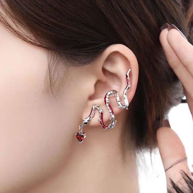 阿葱饰品 新中式国潮蛇形设计个性独特时尚潮流复古风精致优雅小众设计奢华感 街头嘻哈潮酷#好运 合金 耳环 女款