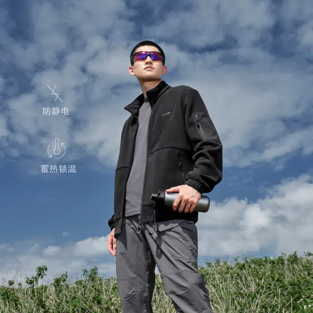 贵人鸟 户外防风保暖双面摇粒绒加厚针织立领开衫卫衣外套秋冬露营徒步运动休闲纯色冲锋衣内胆打底衫抓绒衣 男女同款