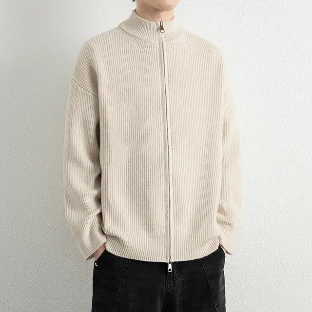 帝狼牛 美式复古慵懒风多季立领适用宽松拉链开衫情侣外套针织衫 男女同款