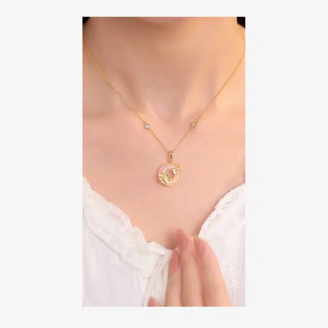 【足银999|冰透|三生有杏】 银世城 杏运环 小杏运 招财纳福纯银镶玉 装运小众典雅贵气小确杏#好运 玉髓 玉石项链 女款