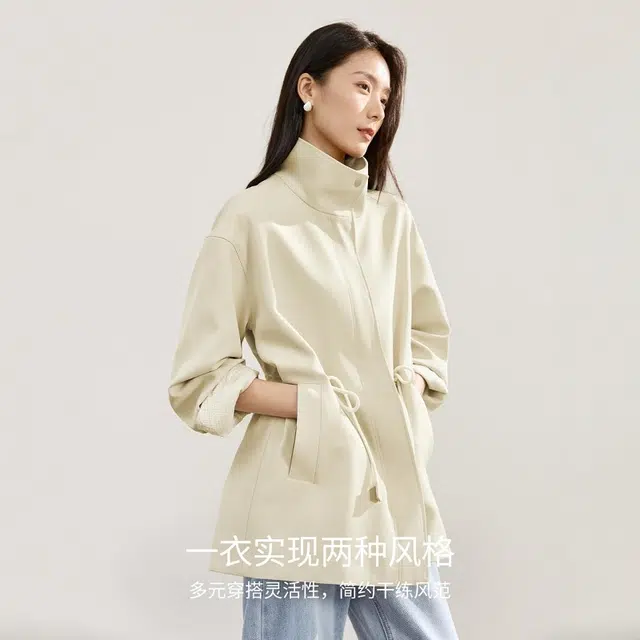 佐塞斯 高端品质休闲时髦知识分子简约风衣外套秋季时尚立袖中长款上衣卫衣套装 女款