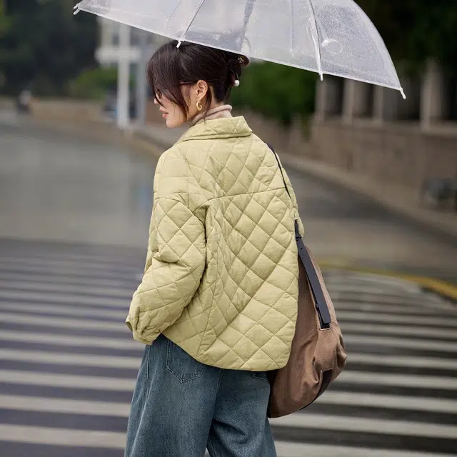 佐塞斯 高端品质轻奢优雅衬衫式菱格棉衣秋冬季轻薄保暖显瘦不臃肿外套棉服 女款