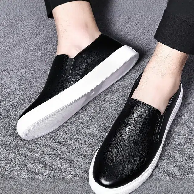 头层牛皮 高品质潮流休闲一脚蹬秋季乐福皮鞋 低帮 板鞋 男款 经典黑色