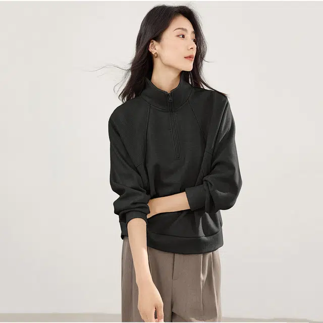佐塞斯 高端品质立领时髦复古美式简约百搭秋季宽松显瘦时尚休闲运动上衣卫衣 女款