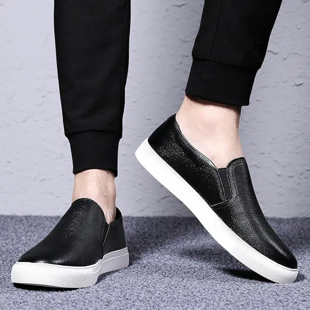 头层牛皮 高品质潮流休闲一脚蹬秋季乐福皮鞋 低帮 板鞋 男款 经典黑色